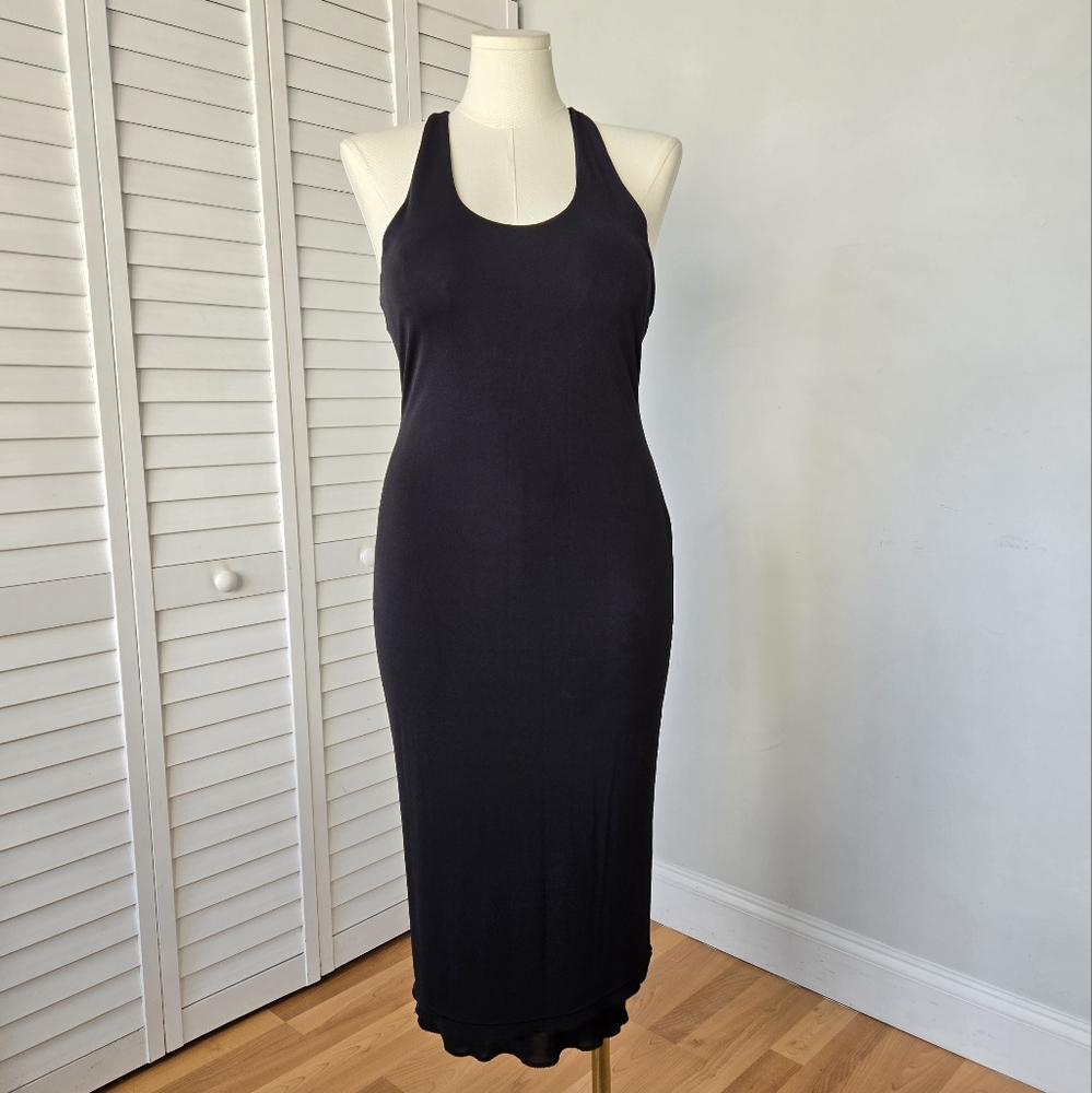 T by Alexander‎ Wang Black Asymmetrical Cutout Midi Dress L Sexy Goth Minimalist